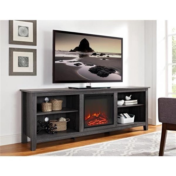 Walker Edison Furniture Walker Edison W70FP18CL 70 in. Wood Media TV Stand Console with Fireplace - Charcoal W70FP18CL